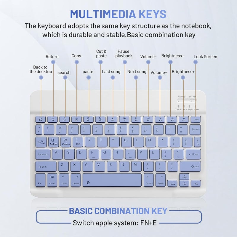 Guiheng Bluetooth Keyboard and Mouse Combo Rechargeable Portable Wireless Keyboard Mouse Set for Apple iPad iPhone iOS 13 and Above Samsung Tablet Phone Smartphone Android Windows (10 inch Purple) - Image 5